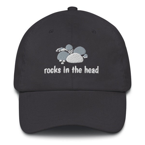 Rocks in the Head, Classic Dad Hat, rock hounding, lapidary agate jasper tumbling hobby, geology geologist, rockhound gift