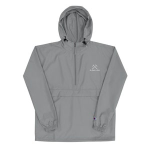 Rain Wind Resistant, Champion, Embroidered Packable Rockhounding Jacket, half zipper pullover rock hound windbreaker, No Rock Is Safe Graphite