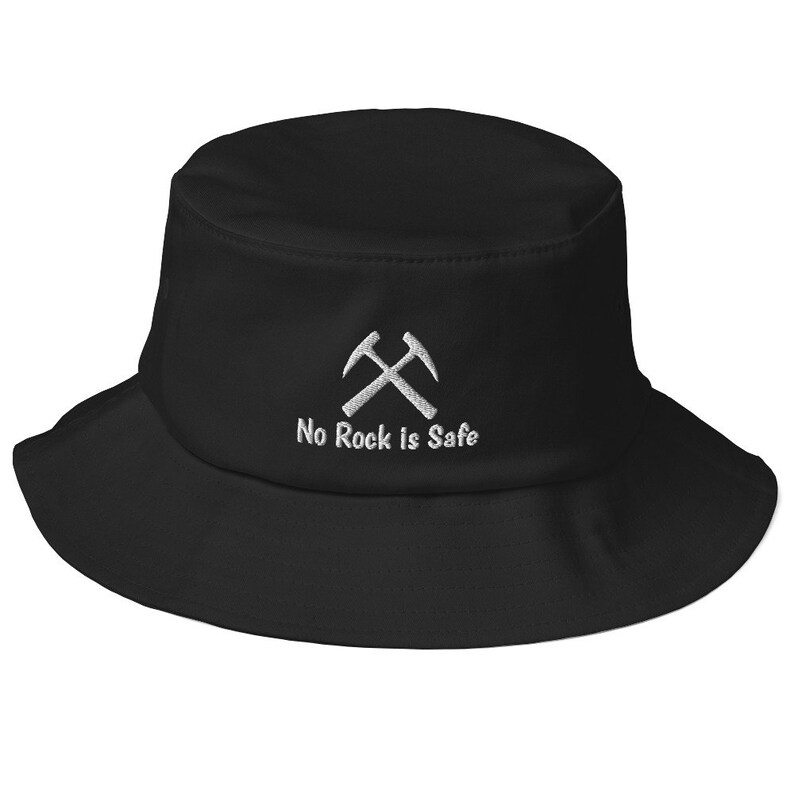 rock collecting geology geologist lapidary agate embroidered cap rock hound cap tumbling hobby No Rock is Safe Embroidered Bucket Hat