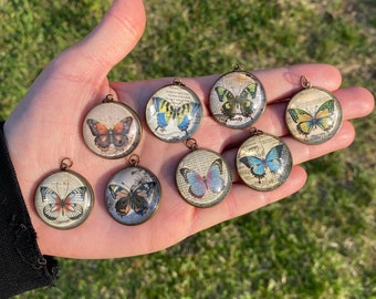 vintage Butterfly Necklaces - cabochon necklaces - ephemera jewelry - vintage jewelry pendants - butterfly jewelry - antique bronze - nature