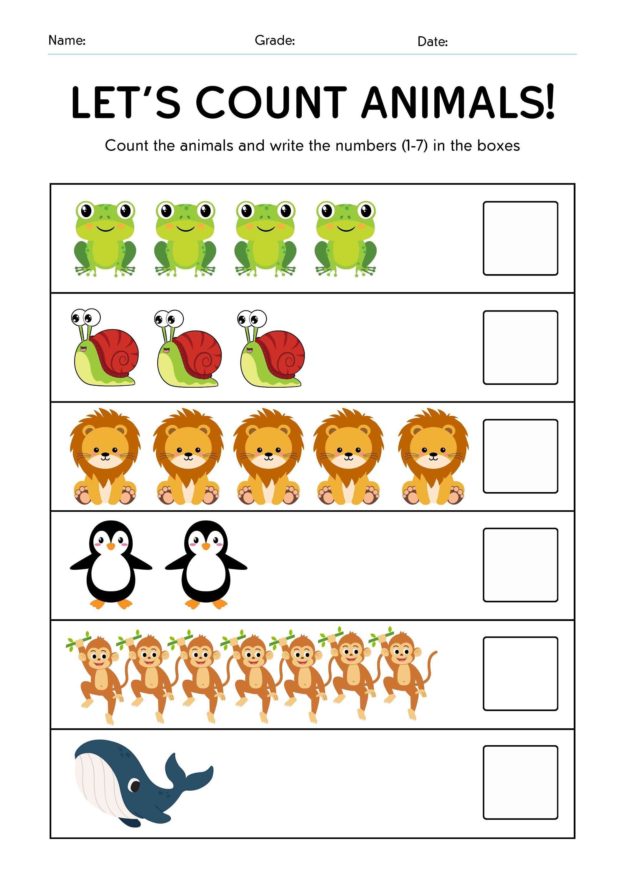 Animal Counting Math Worksheet Animals Animal Worksheet for Kids Learn ...