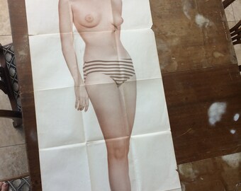 Vintage 1960s life-sized topless woman poster 25 x 64 inches!