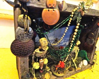 Day of the Dead spooky display in vintage crate