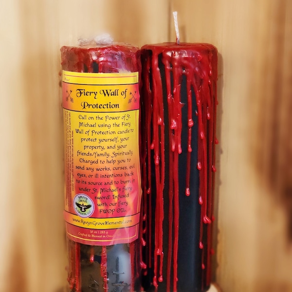 Fiery Wall of Protection (FWOP) Pillar Candle Infused with our FWOP Oil Blend! Hoodoo Conjure Voodoo Rootwork Spell Candle