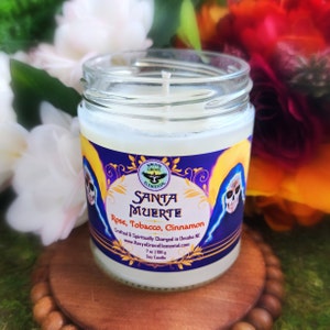 SANTA MUERTE Holy Death La Santisima Muerte - Soy Candle -Multiple Colors- Infused with Santa Muerte Oil blend Rose Cinnamon Tobacco Oils