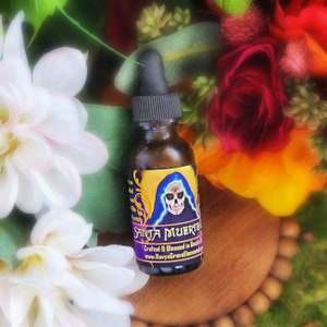 SANTA MUERTE Ritual Spell Altar Oil - Holy Death La Santisima Muerte - Rose Cinnamon Tobacco Oil and Herbs Blend