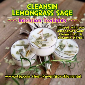 CLEANSIN&#39; LEMONGRASS SAGE Aura and Space Clearing Candles - Set of 3 Tealights - Infused with Cleansin&#39; Lemongrass Sage Oils & Herbs!
