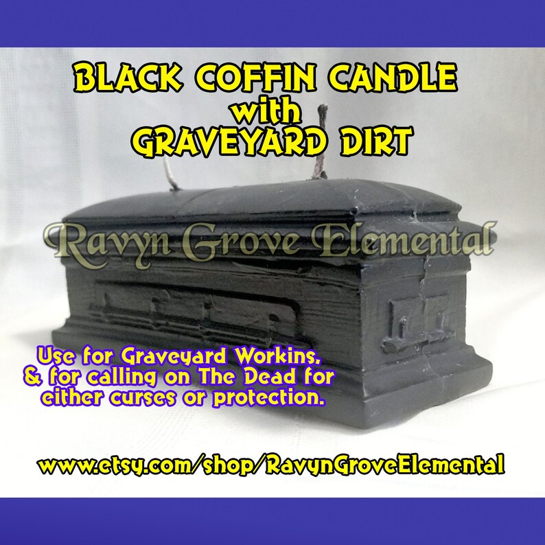 Black Coffin Casket Candle With Graveyard Dirt Hoodoo Etsy