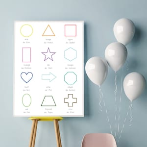 Englisch Deutsch zweisprachige Formen Poster, Sprachposter, Kinderzimmer Kunst, digitaler Download, druckbares Poster, Kinder Poster, Lernposter