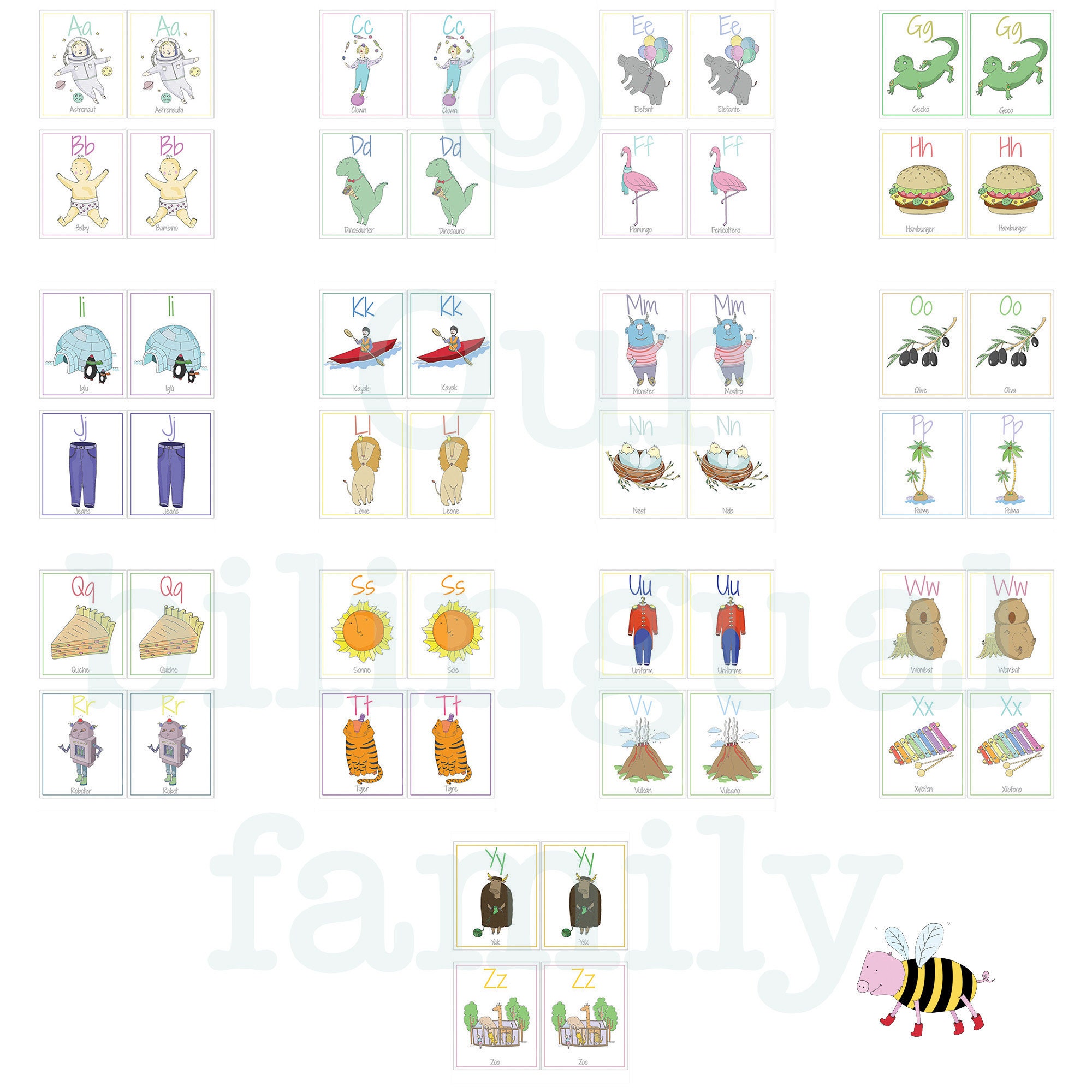 German Italian Bilingual ABC Flash Cards, Printable Games,educational ...