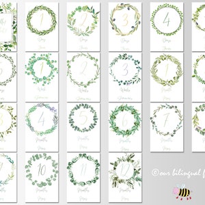 Cartes d'étape bilingues anglais français pour bébé / Imprimable en téléchargement numérique / Cadeau de baby shower / Botanique / Aquarelle / Unisexe / 4 x 6 po