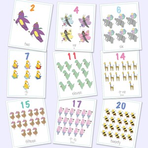 Englisch Chinesisch Zweisprachige Zahlen Flash-Karten 1-20, druckbare Spiele, Lernspiele, Tierzahlen, Zahlenkarten, digitaler Download