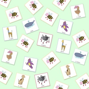 Jogo de memória animal bilíngue inglês francês, animais, jogos para impressão, jogos educativos, memória animal, cartões de memória, download digital