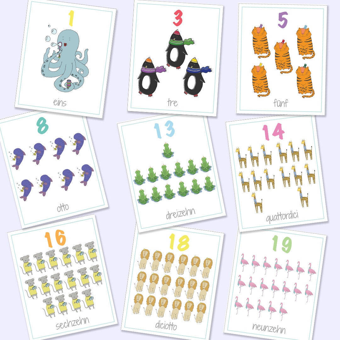 german italian bilingual numbers flash cards 1 20 printable etsy