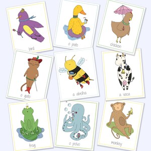 English Portuguese Bilingual Animal Flash Cards,  Printable Games, Educational Games, Animal Cards, Animal Flash Cards, Digital Download