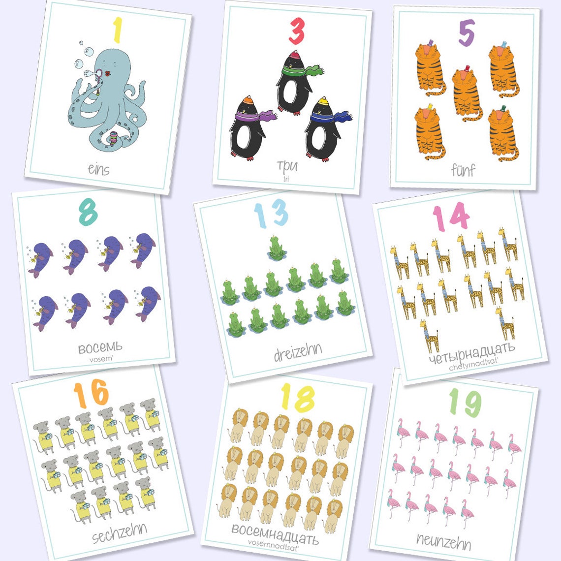 german spanish bilingual numbers flash cards 1 20