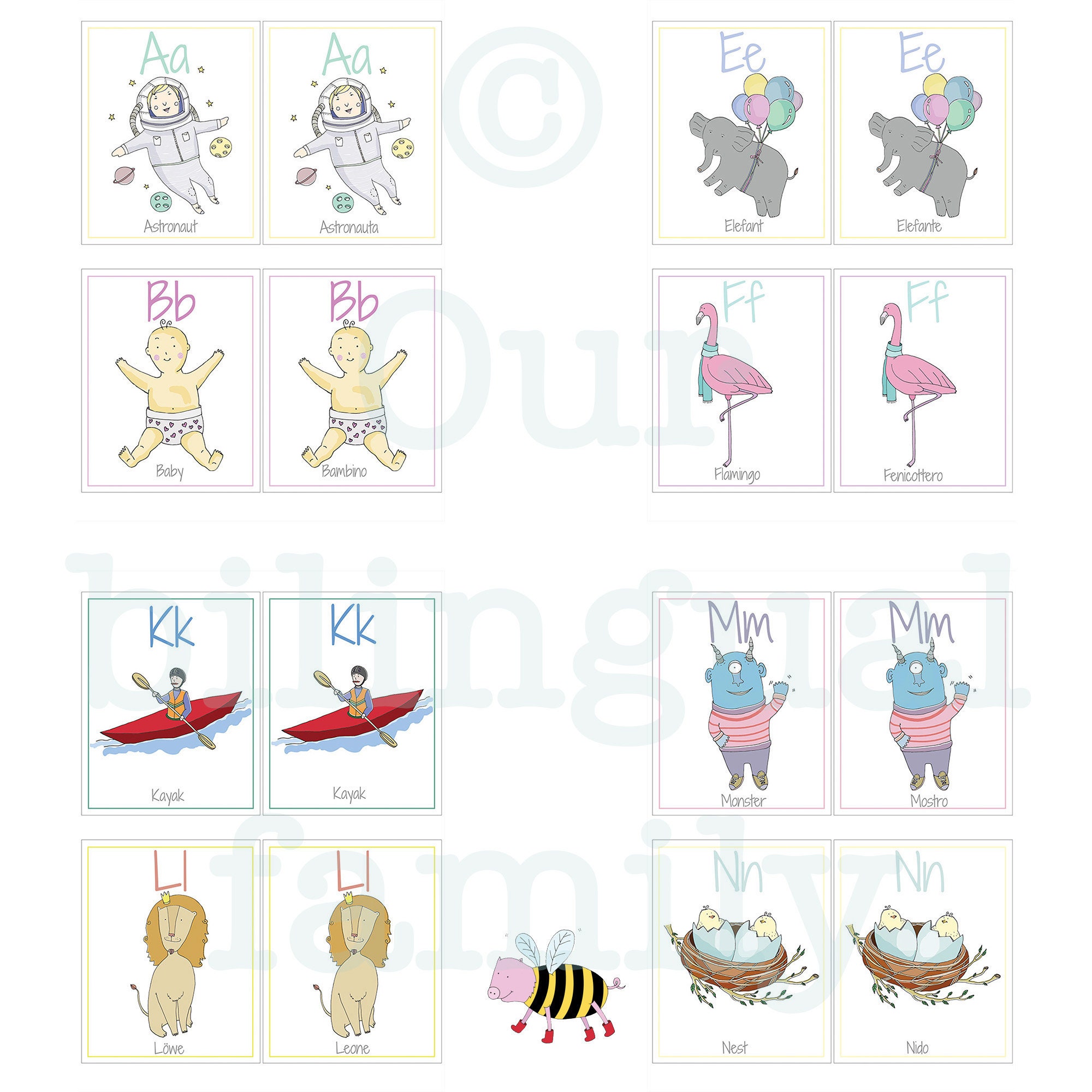 German Italian Bilingual ABC Flash Cards, Printable Games,educational ...