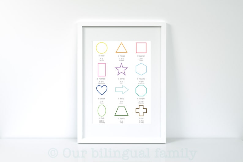 Cartel de formas bilingües chino español, cartel de idioma, arte de guardería, descarga digital, cartel imprimible, cartel de niños, cartel educativo imagen 3