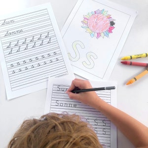 Inglês Espanhol Aprenda a escrever planilhas bilíngues, escrita ABC, colorir, jogos para impressão, jogos educativos, download digital,
