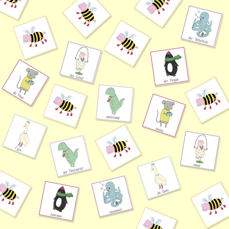 Tedesco Russo Bilingue Animal Memory Gioco Animali Giochi Etsy