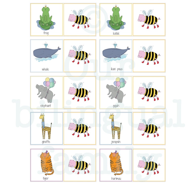 English Indonesian Bilingual Animal Memory Game Animals Etsy