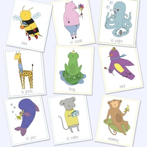 English Spanish Bilingual Animal Flash Cards, Printable Games, Educational Games, Animal Cards, Animal Flash Cards, Digital Download