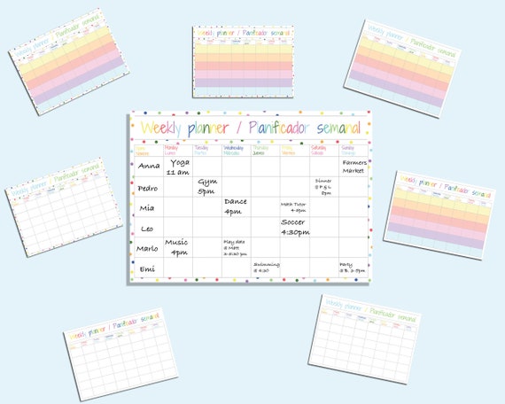 English Spanish Bilingual Weekly Planner, Calendar, Instant Download,  Printable, Colourful Organiser, Family Schedule, Activity Chart - Etsy
