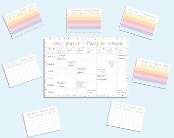 English Portuguese Bilingual Weekly Planner, Calendar, Instant Download, Printable, Colourful Organiser, Family Schedule, Activity Chart