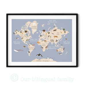 Englisch Russisch zweisprachige Tierwelt Karte, Kinder Sprache Poster, digitaler Download, druckbares Poster, Lernposter, Spielzimmer Dekor