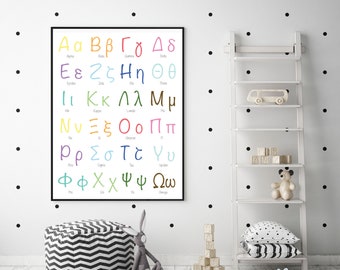 Greek Alphabet Poster incl letter names in English ,Nursery Art, Digital Download, ABC, Printable Kids Poster, Educational Poster,