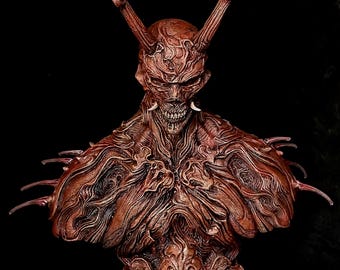 YAKSHA KING カスタム樹脂製胸像 – 手彫りの魔王彫刻、ダークファンタジーコレクターズアイテム