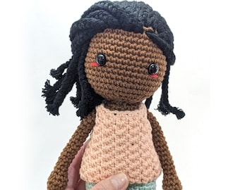 One-of-a-kind crocheted doll, african amigurumi doll 100% cotton. Safe for children +3. Medium size. Worldwide shipping