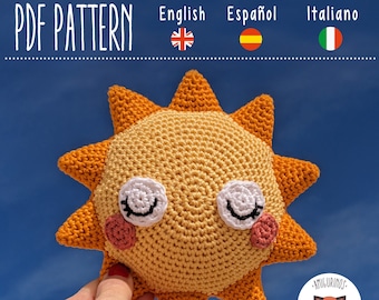 PDF Crochet Happy Sun Amigurumi Pattern - NO-SEW crochet pattern - Baby-safe - Detailed phototutorial in english, español, italiano