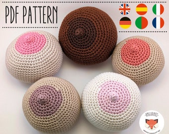 No-sew PDF Crochet Boob Breast model Amigurumi Pattern - Tutorial in English, Español, Italiano, Français, Deutsch, Português