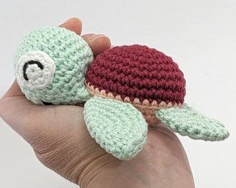 Amigurumi de tortuga marina 100% algodón, peluche de tortuga único, seguro para bebés. Tamaño pequeño. Envío internacional