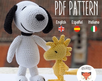 Bundle amigurumi pattern Snoopy and Woodstock from Peanuts - PDF Phototutorial English, Spanish and Italian