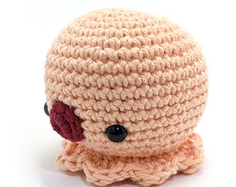 Crocheted plush chibi Octopus 100% cotton, Amigurumi stuffed kawaii little Octopus. Small size. Worldwide shipping