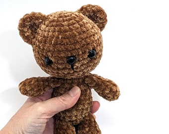 Crocheted Brown Teddy Bear soft velvety microfiber yarn. Amigurumi chenille soft toy teddy bear suitable for children +3. Medium size