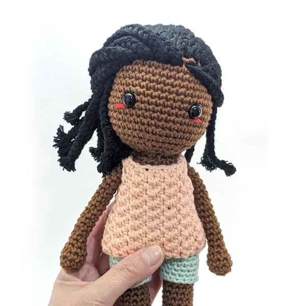 One-of-a-kind crocheted doll, african amigurumi doll 100% cotton. Safe for children +3. Medium size. Worldwide shipping
