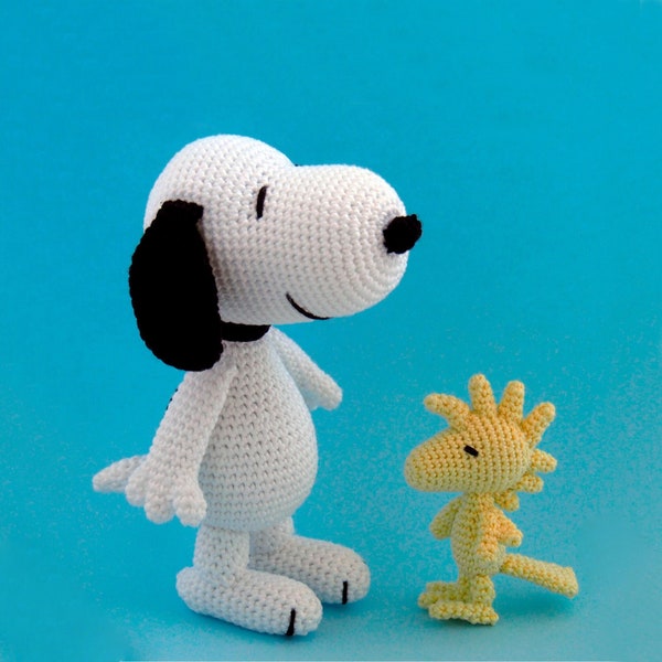 Gehäkelte Snoopy und Woodstock 100% Baumwolle, Amigurumi Stofftier sicher für Kinder. Erdnuss Hommage. Weltweiter Versand