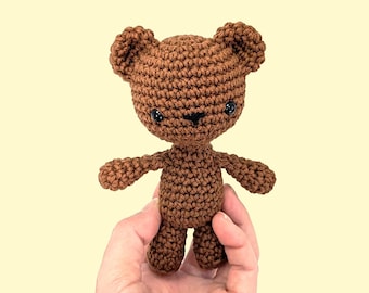 Crocheted Brown Teddy Bear 100% cotton. Amigurumi soft toy teddy bear suitable for children>3. Small size. Worldwide shipping