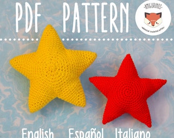 PDF No-sew crochet STAR Amigurumi Pattern, pattern with 2 different techniques. Detailed phototutorial in english, español, italiano