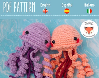 PDF Crochet Jellyfish Amigurumi Pattern - Jellyfish plushie pattern tutorial in english, español, italiano