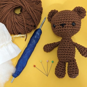 Crocheted Brown Teddy Bear 100% cotton. Amigurumi soft toy teddy bear suitable for children3. Small size. Worldwide shipping image 10