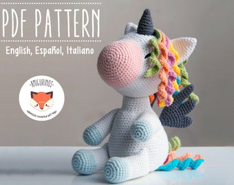 PDF Crochet Kromo the Baby Unicorn Amigurumi Pattern - Cuddle sized - Detailed phototutorial in english, español, italiano