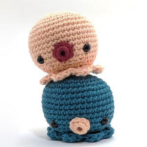 Crocheted plush chibi Octopus 100% cotton, Amigurumi stuffed kawaii little Octopus. Small size. Worldwide shipping image 9