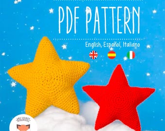No-Sew Crochet Star Amigurumi Pattern: 2 Techniques. Step-by-step in English, Español, Italiano