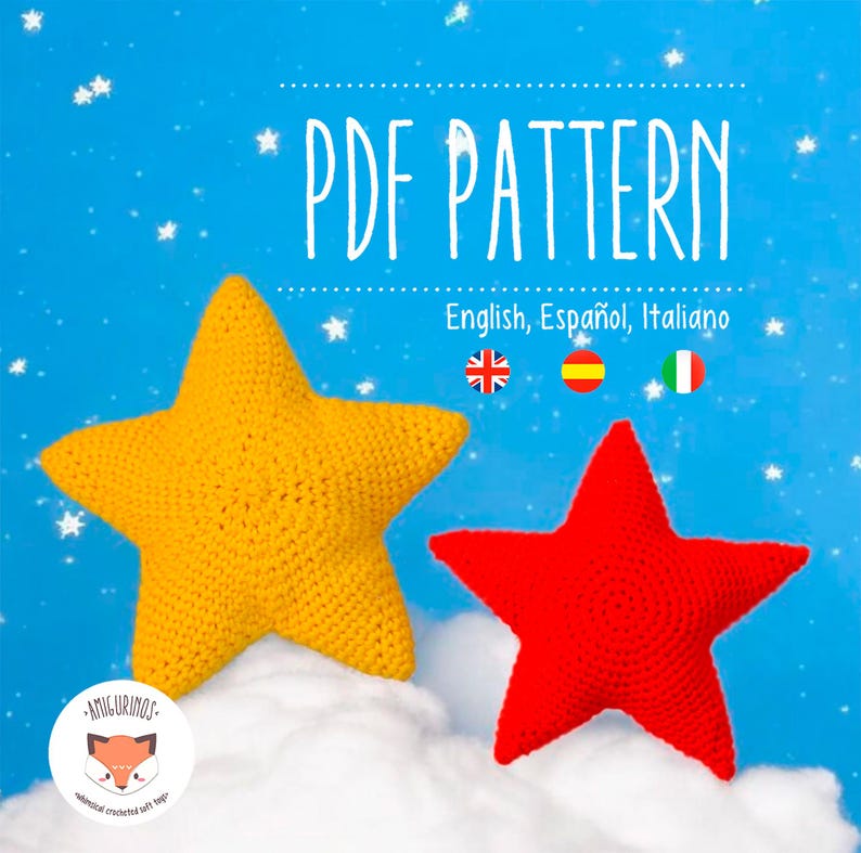 No-Sew Crochet Star Amigurumi Pattern: 2 Techniques. Step-by-step in English, Español, Italiano image 1