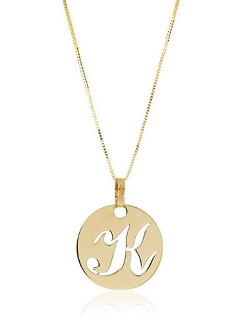 18 Italian 14k Yellow Gold K Script Initial Pendant Necklace