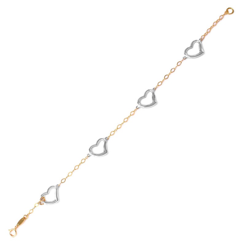 7.25 14k White and Yellow Gold Rolo Heart Charm Bracelet